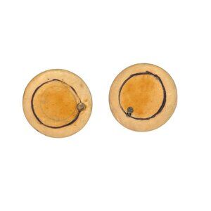 Vtg Wood Round Earrings MCM Modern Artisan Stud Disc Unique Mid Century Festival